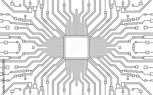 Detailed Circuit Board Pattern for Technology Background, Minimalist Circuit Board Background, Circuit Board Layout, Tech Chip Design, Minimal PCB Art, Processor Blueprint, Line Tech Background