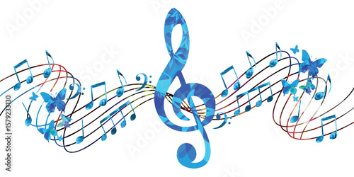 Music notes background. Colorful G-clef and music notes isolated vector illustration