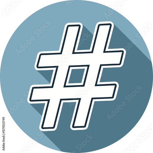 Hashtag Symbol Icon Vector with Blue Circle Background for Social Media and Tag Concept

