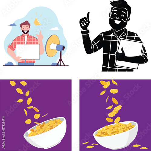 Man with ideas and cereal falling into a bowl