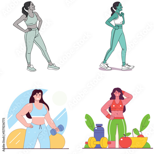 Diverse women engaged in fitness activities and healthy lifestyle choices