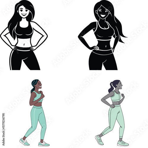 Diverse women in athletic wear showcasing fitness and healthy lifestyles