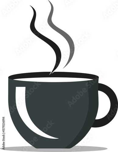 A steaming cup of coffee, a perfect morning beverage, simple design, dark gray mug, hot...