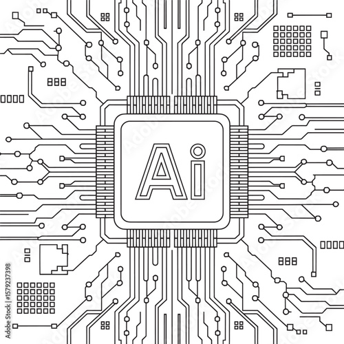 AI Circuit Board Graphic Design, AI Chip with Circuit Lines, AI Circuit Chip, Smart Processor Design, Futuristic AI Tech, Digital Intelligence Board, AI Core Vector