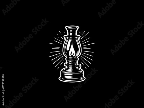 Minimalist kerosene lamp silhouette vector logo for camping or outdoor adventure brands