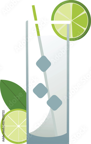 Refreshing Lime Cocktail with Ice and Straws, Perfect Summer Drink Illustration