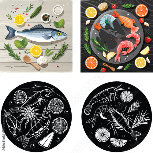Fresh seafood and fish prepared with citrus and herbs for culinary delight