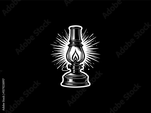 Minimalist kerosene lamp silhouette vector logo for camping or outdoor adventure brands