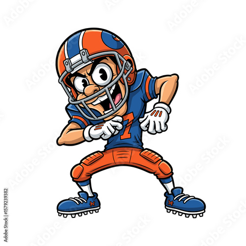 Cartoon illustration of a determined football player in aggressive stance.
