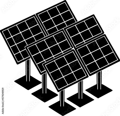 Array of solar panels on stands in a clean graphic silhouette