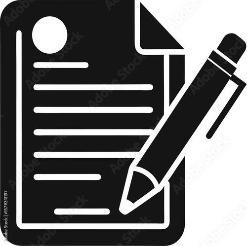 Document with lines and a pen writing on it silhouette