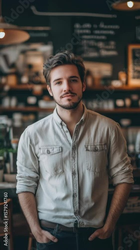 Young man serving coffee