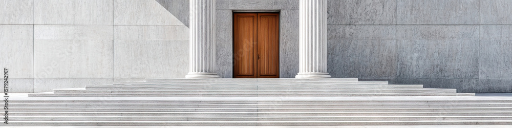 Obraz premium Building Entrance with Stone Facade, Columns, and Staircase