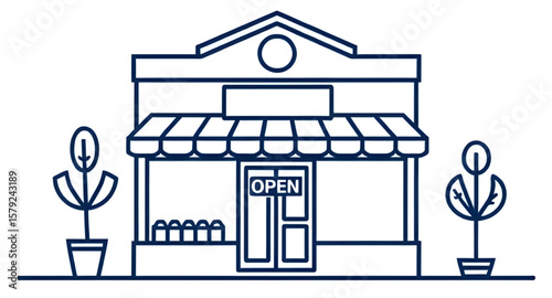 Shop exterior drawing, Boutique shop vector, Mini mart vector, Street shop illustration, Corner store vector, Commercial building icon, Flat store front, E-commerce store vector, Retail outlet vector,