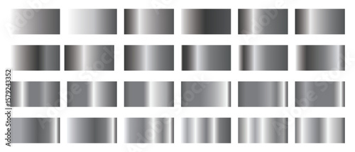 Big set of Silver gradient, set of metallic glossy gradient. Steel gradients collection. Set of Silver foil texture background. silver, grad. Metallic and silver gradient illustration.