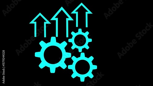 Productivity and Automation Strategy for Business Success. Businessman hand showing digital gears and arrows. system optimization, growth performance, and innovation in digital transformation