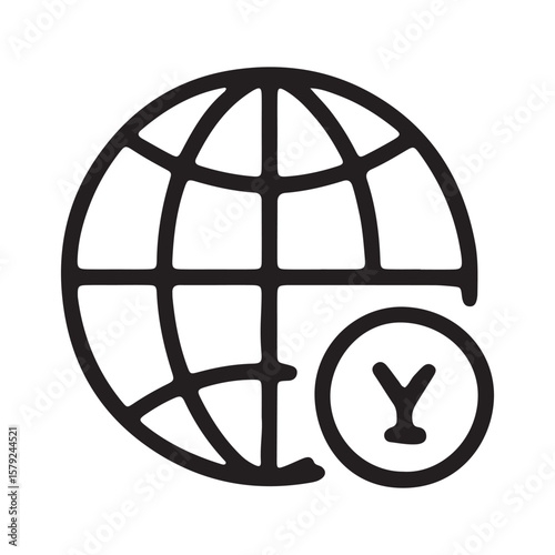 Global Business Connection World Globe with Letter Y Icon for Finance and Industry