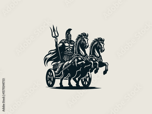 Vintage engraved gladiator chariot vector logo for whiskey or cigar brands