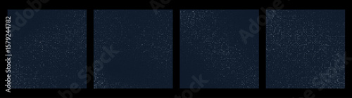 Glowing silver dots glitter overlapping on dark blue background with copy space. Luxury shiny brilliant halftone pattern. Vector design template for festive invitation, Christmas Card, New year banner