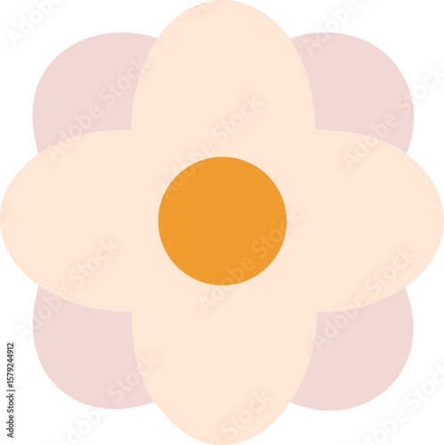 Pastel flower with thick soft petals and vibrant orange center, friendly and cozy.