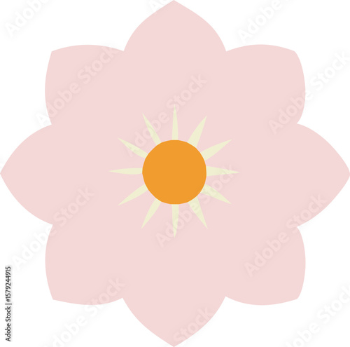 Pink flower with scalloped edges and soft yellow center, delicate and sweet.