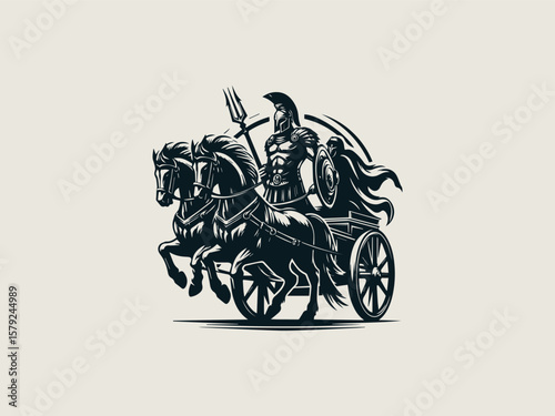 Vintage engraved gladiator chariot vector logo for whiskey or cigar brands