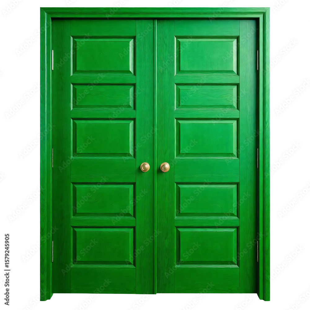 Fototapeta premium Green wooden door isolated on transparent background