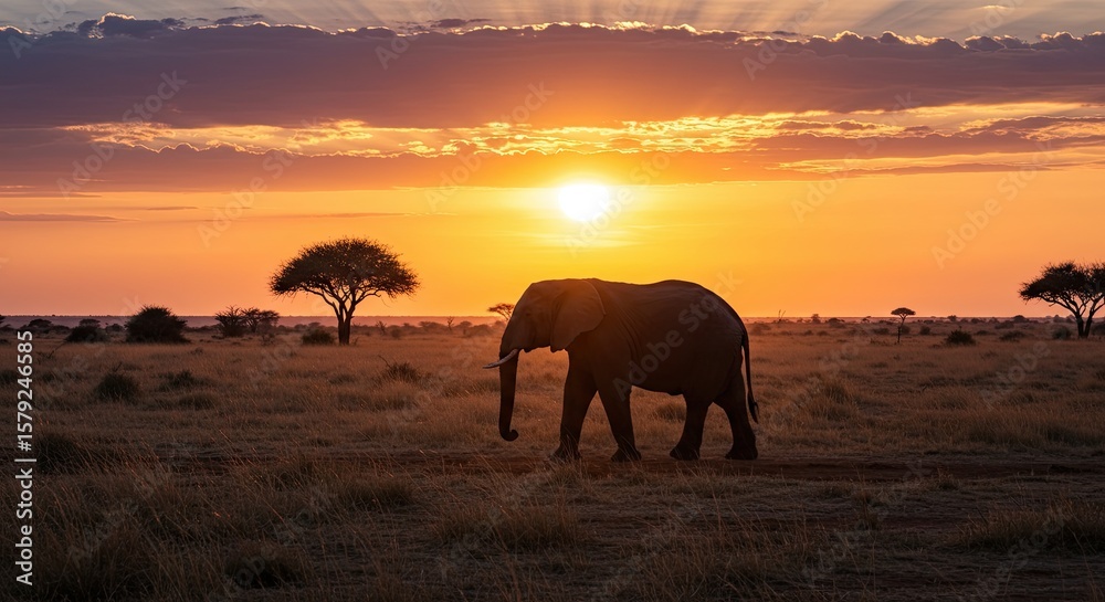 Fototapeta premium elephants at sunset