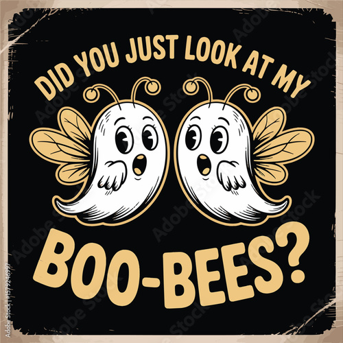 Funny Halloween Pun Design – Cartoon Ghost Bees “Boo Bees” Joke Illustration