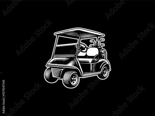 Minimalist golf cart silhouette vector logo for country clubs or luxury resorts