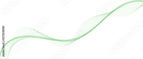 Green smoke wave. Green abstract wave flow isolated on white background as transparent. vector background. Green wave melody lines on white background, green lines vector banner template background 