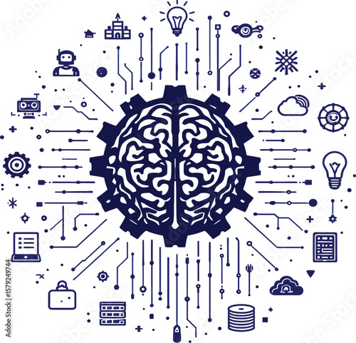 Human intellect interconnected with technology, a concept of AI