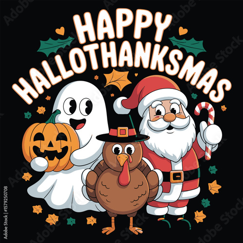 Happy Hallothanksmas Funny Holiday Mashup Design