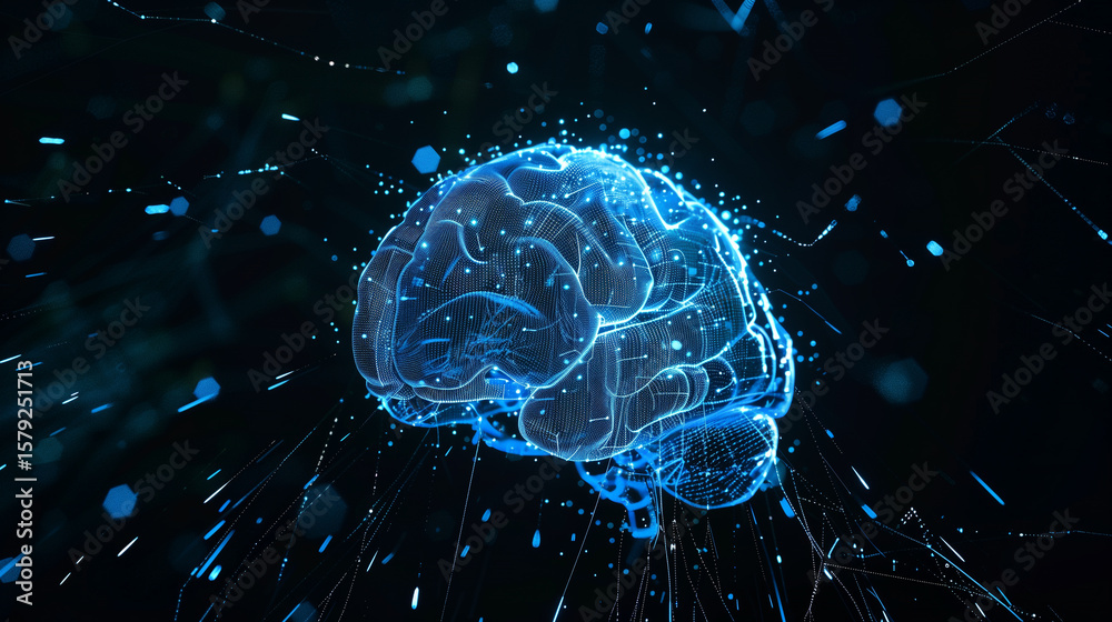 Digital brain visualization with neural connections Digital brain visualization with neural connections