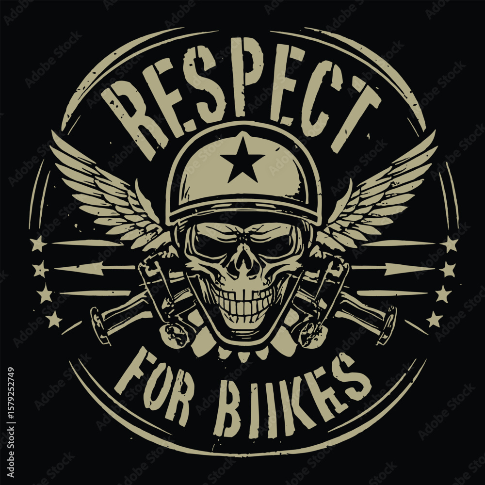 Obraz premium Respect for Bikers Skull and Wings Motorcycle T-Shirt