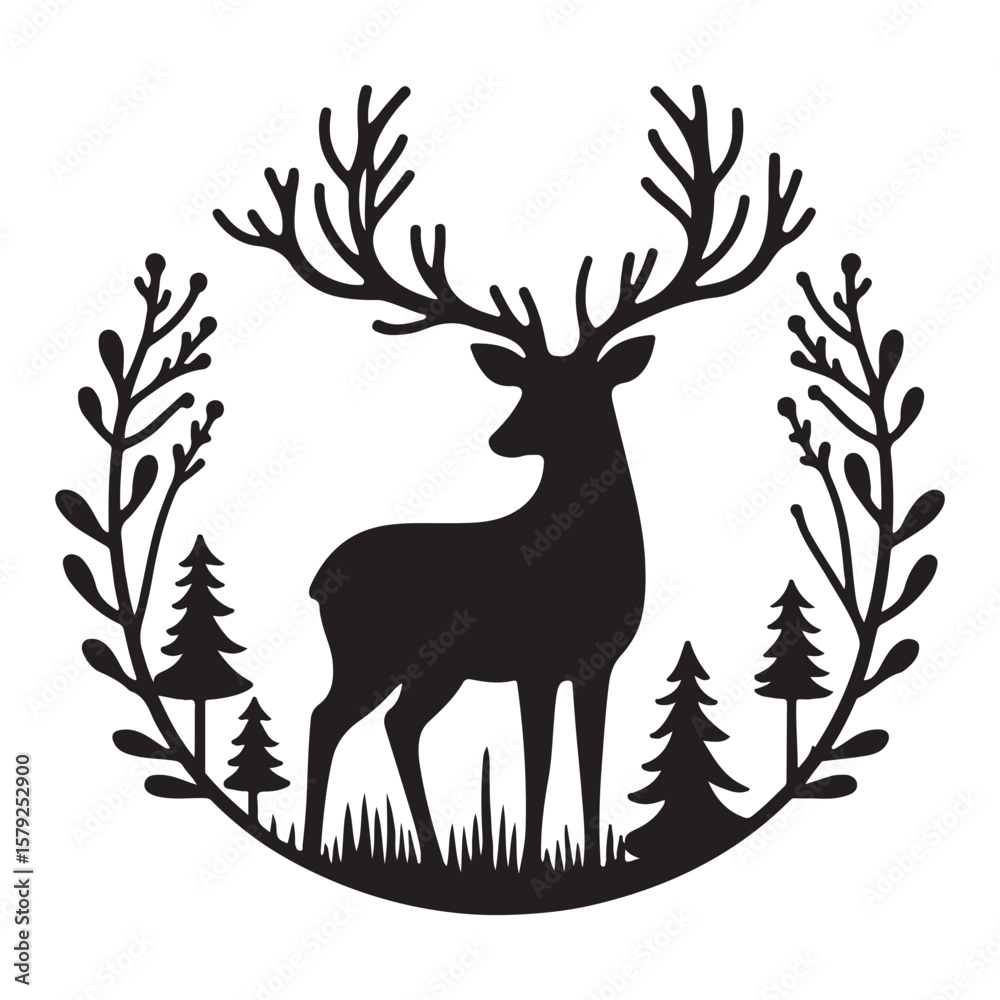 Obraz premium Minimalist Black Reindeer Silhouette with Large Antlers