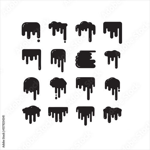 Collection of dripping black liquid shapes and forms