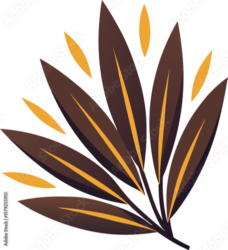 Sparkling Beverage Elegant Abstract Brown and Gold Leaves, Botanical Illustration, Nature Design Element