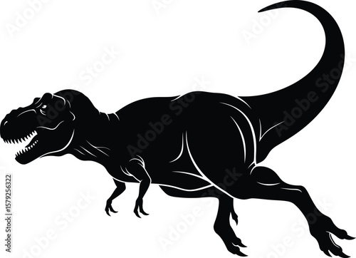 Tyrannosaurus Rex Silhouette: A powerful silhouette of a Tyrannosaurus Rex, showcasing its muscular build and formidable presence. The black and white illustration exudes a prehistoric power.