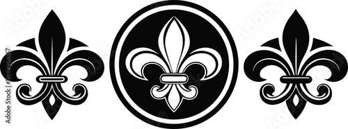 Three Stylized Black Fleur de Lis Symbols Elegant Vector Design