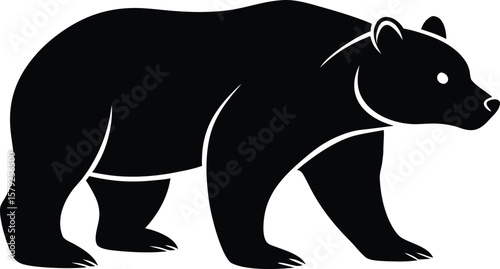 Black Silhouette of a Bear Walking on All Fours Vector Illustration