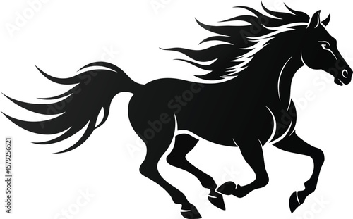 Black Silhouette of a Galloping Horse Vector Illustration