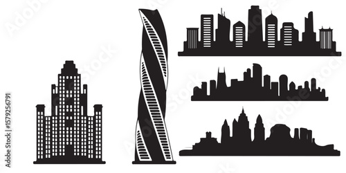 BLACK VARIOUS SET OF vector skyline silhouette	