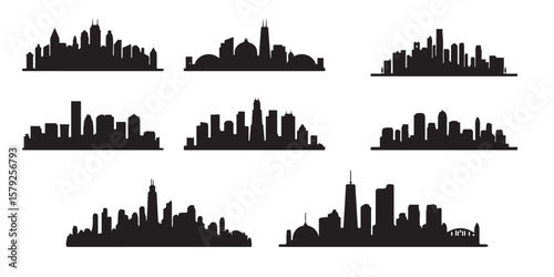 BLACK VARIOUS SET OF vector skyline silhouette	