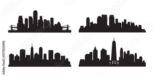 BLACK VARIOUS SET OF vector skyline silhouette	