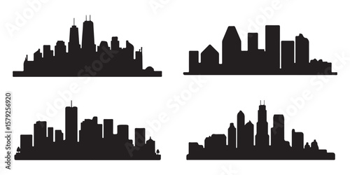 BLACK VARIOUS SET OF vector skyline silhouette	