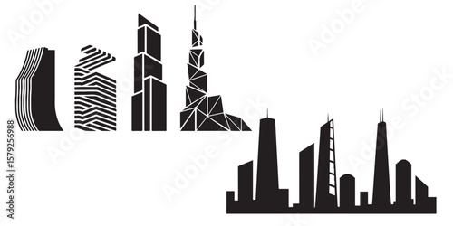 BLACK VARIOUS SET OF vector skyline silhouette	