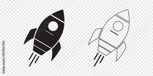 Set of a Rocket icon. Black and White Rocket icon Rocket launched Vector illustration. EPS 10