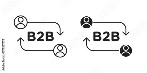 B2B icon outline and solid vector sign, linear pictograms