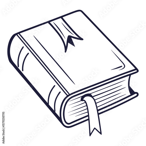 Hardcover book with ribbon bookmark reading study